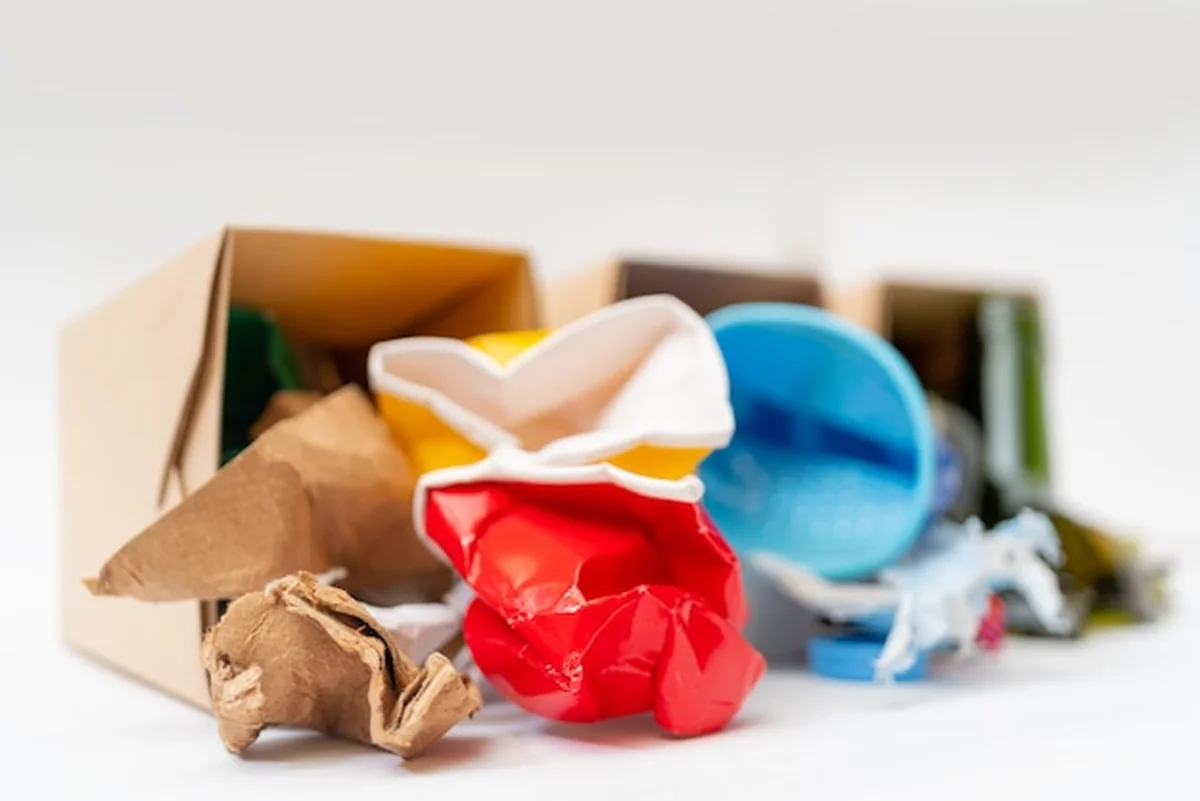 Rozrzucone śmieci: papier, plastik, szkło