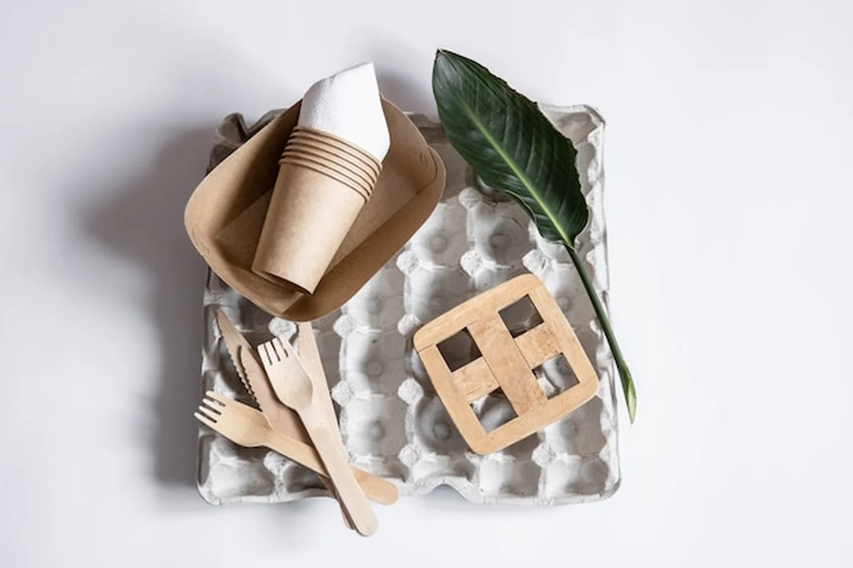 Ekologiczne naczynia z drewna bambusowego i papieru. Zero plastiku, zero odpadów